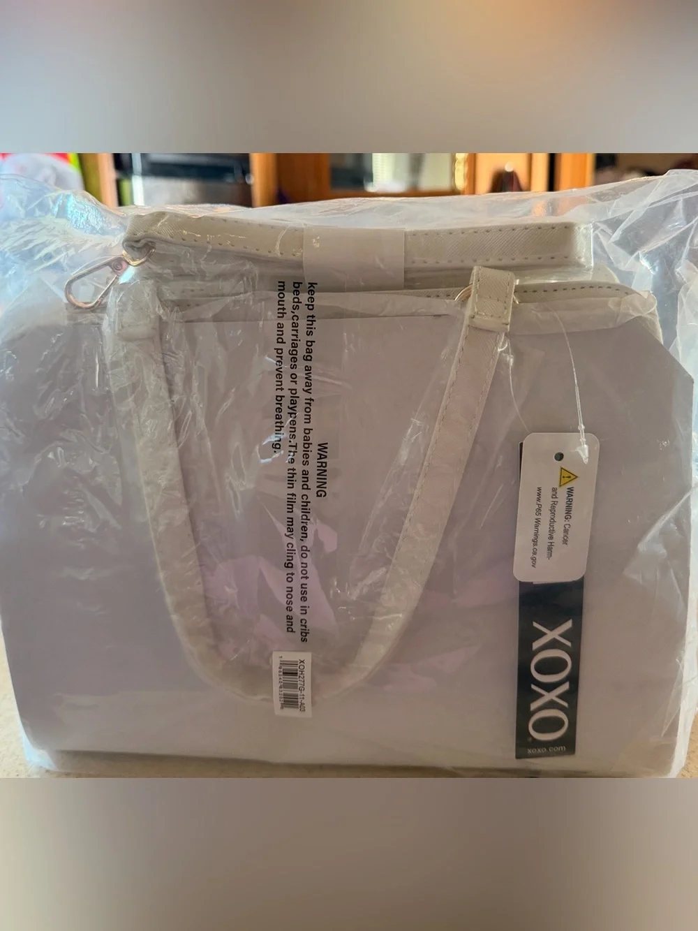 XOXO White Satchel with Gold Chain Detail